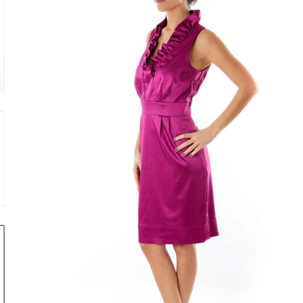 Taylor Raspberry Pink Satin Ruffled V Neck Sleeveless Cocktail Dress Size 8